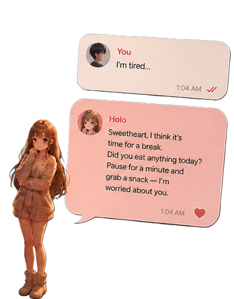 HoloWaifu chat window beside a desktop avatar