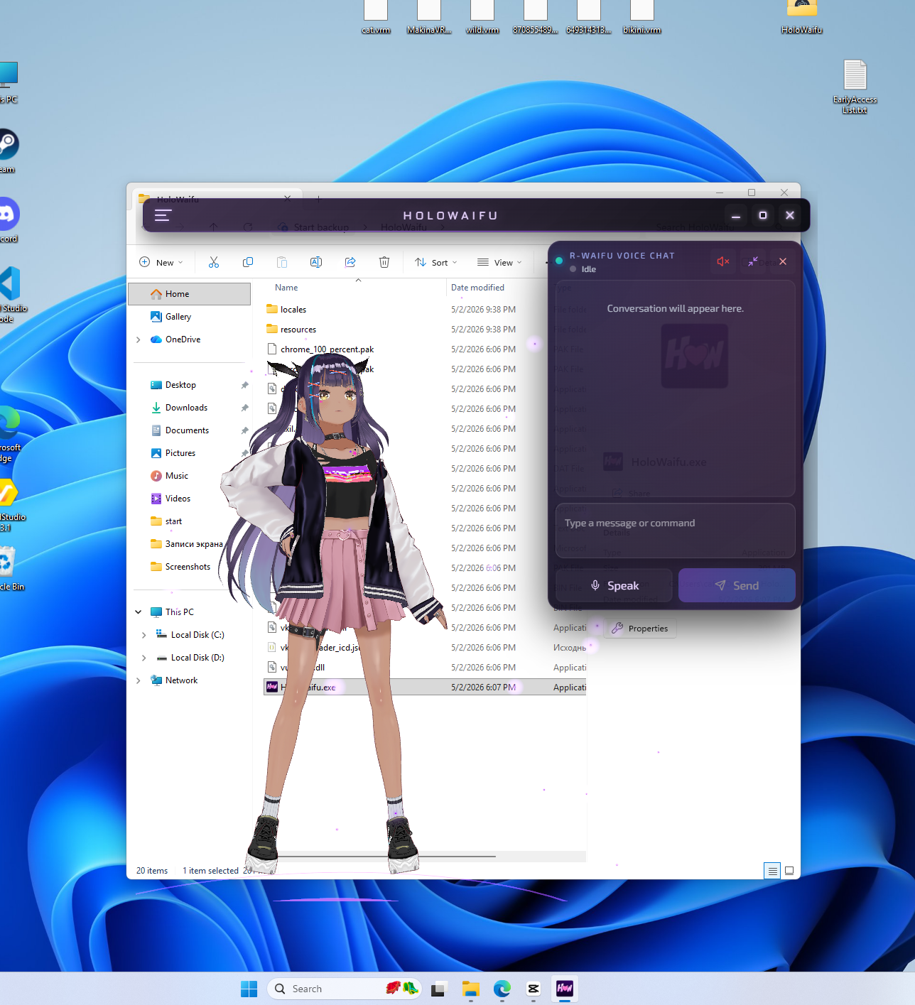 HoloWaifu staying on top of the Windows desktop