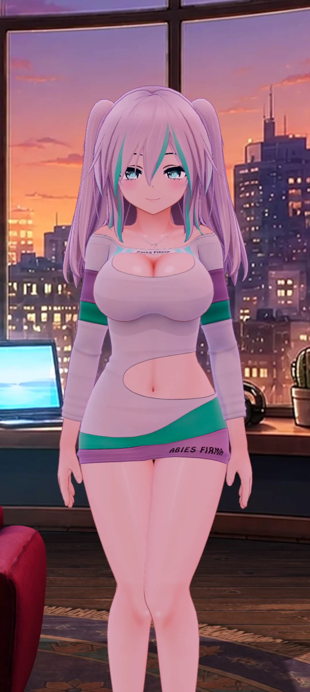 Holo standing in her room, ready to say hi