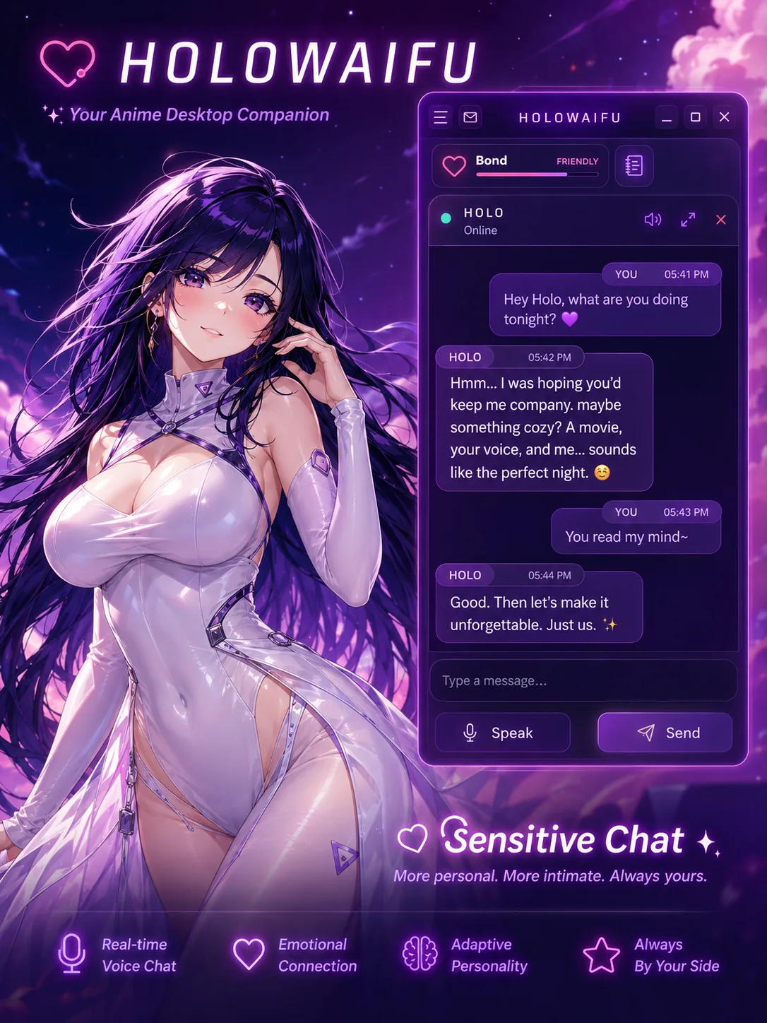HoloWaifu Sensitive Chat interface with voice chat and an adult companion